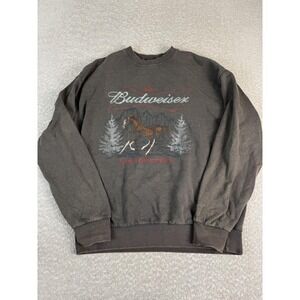 Budweiser Sweatshirt Mens Medium Gray Crewneck Pullover Clydesdale Graphic